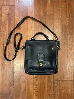 Vintage Coach Station Bag Black Leather Crossbody Messenger Bag